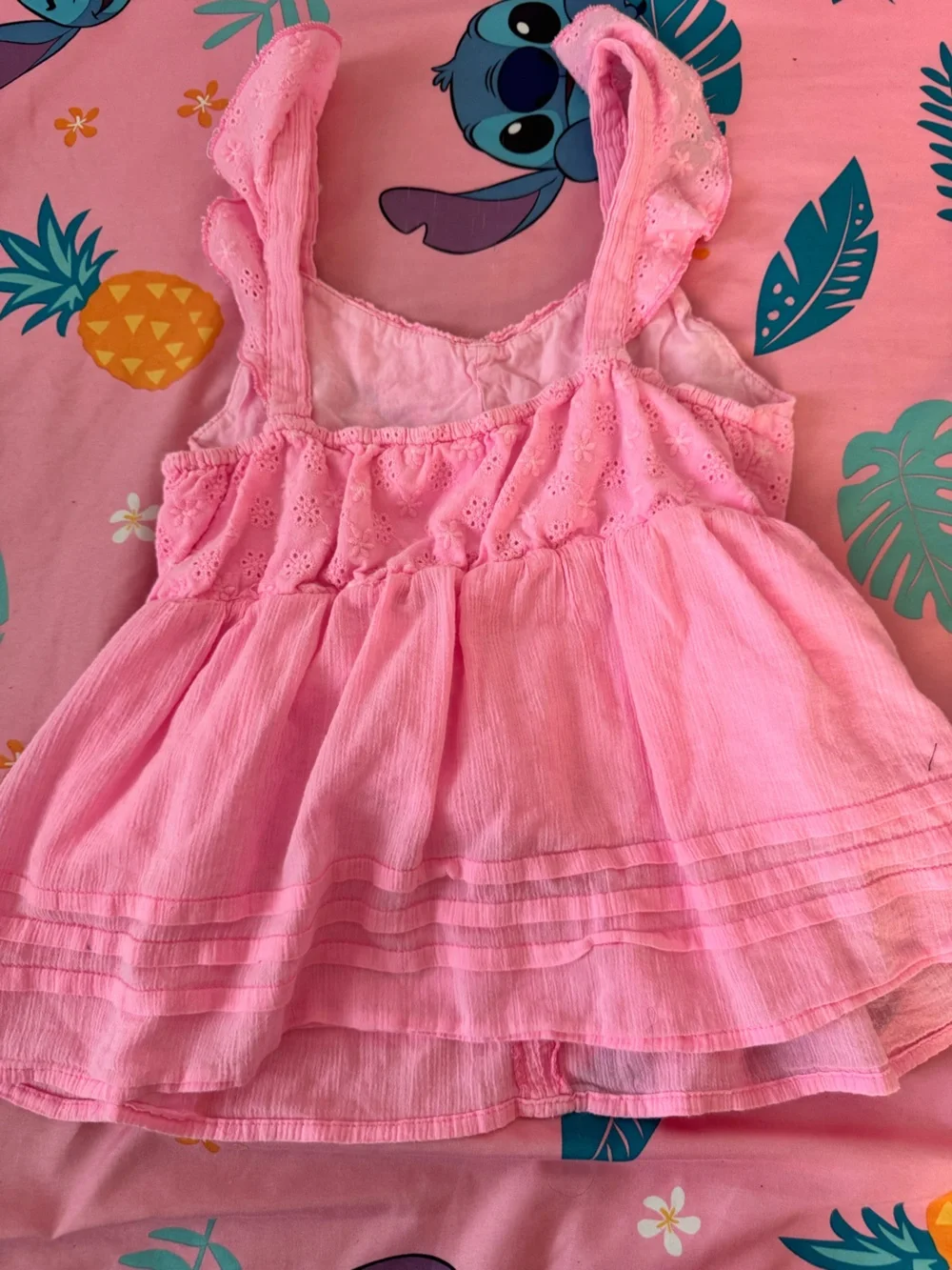 Justice Pink Eyelet Pearl-Button Sleeveless Top